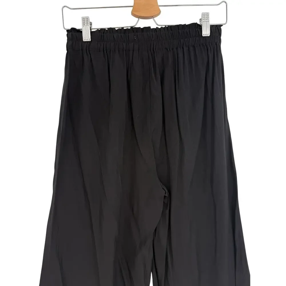 Mersea Ibiza Wide Leg Pull On Pants Black Ruffle Waist Pockets Size Small NWT